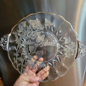 Vtg Silver City Glass Flanders Poppy Pattern Sterling Overlay 25th Anniv Platter
